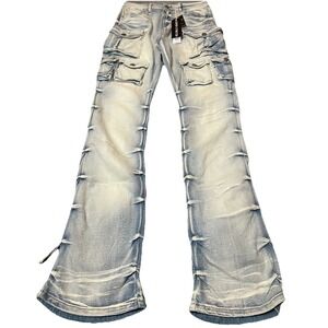 Smoke Rise Stacked Cargo Jeans Mens M 33x33 High Rise Boot Blue Grunge Hip Hop